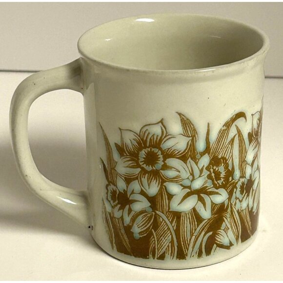 Vintage Japan Ceramic Coffee Cocoa Tea Mug Brown & White Floral - Picture 2 of 6